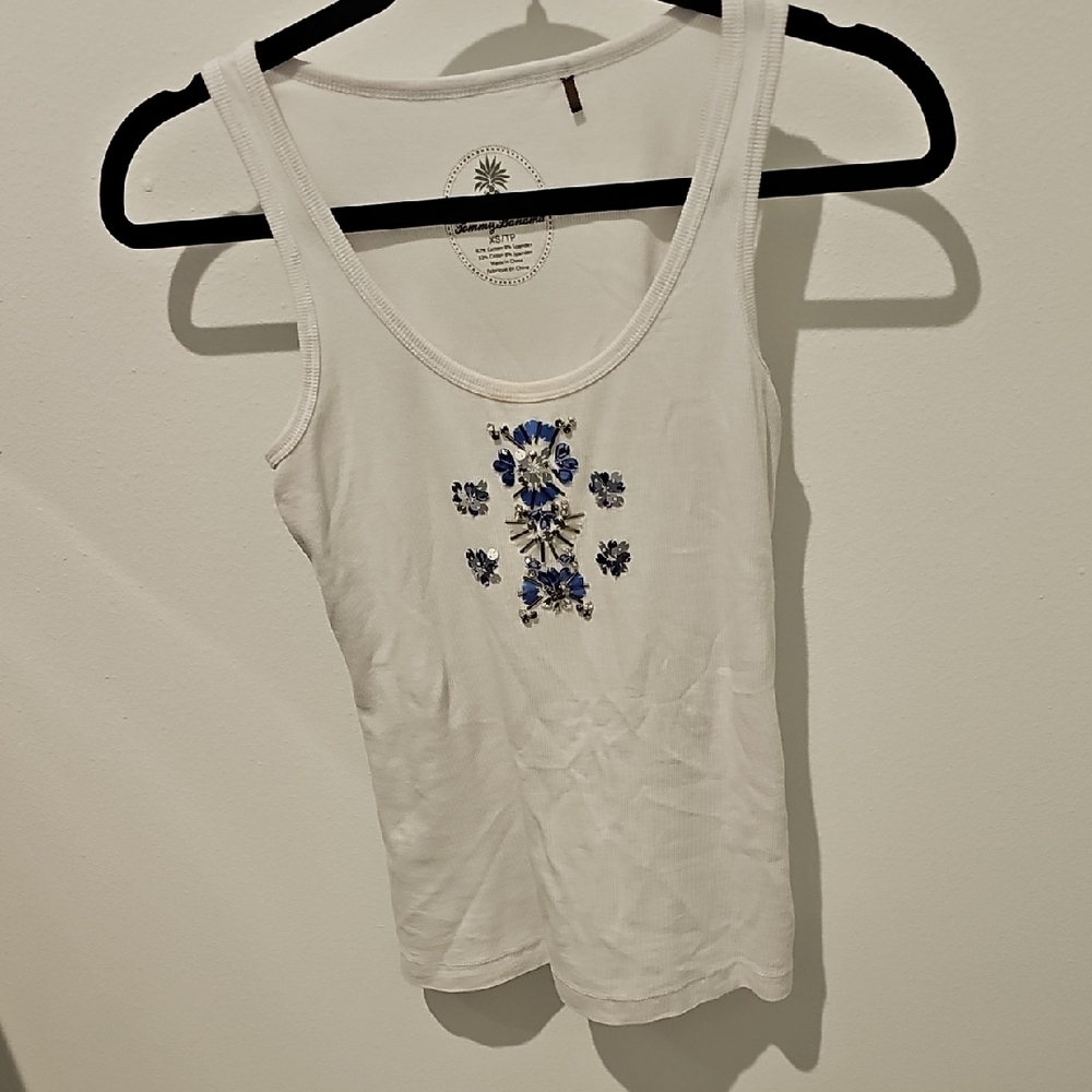 Tommy Bahama White Tank Top with Blue Embroidery